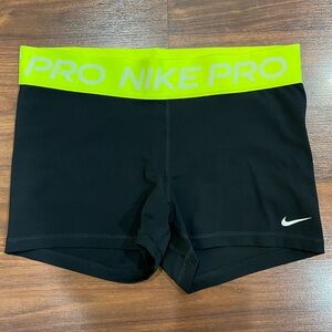 Nike Pro training shorts, black w/neon yellow waistband size large